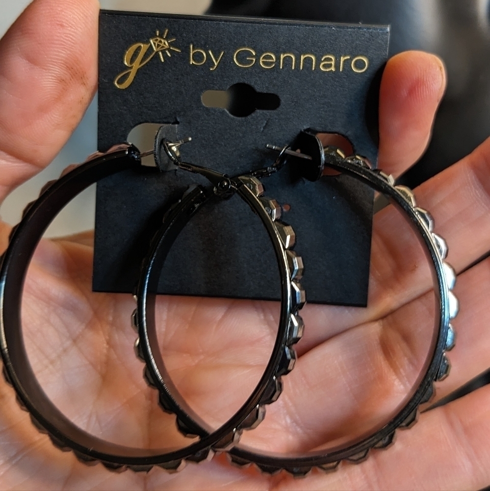g‎ by Gennaro Black Jeweled Hoops